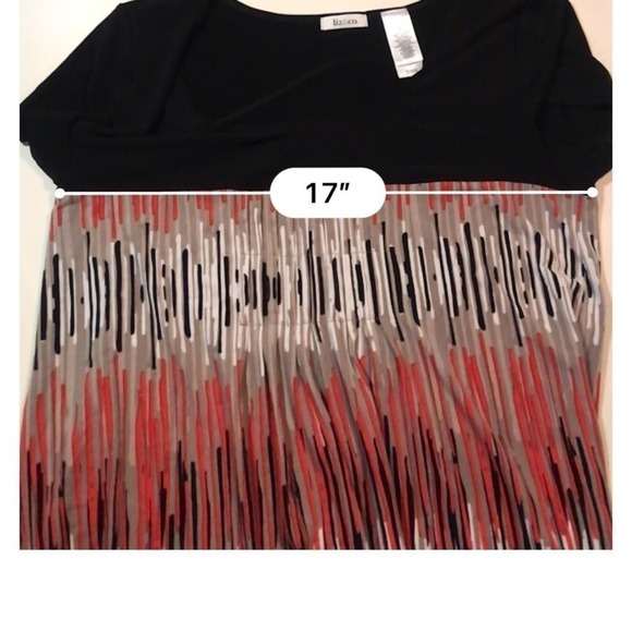 Liz Co Geometric Black Orange Beige Short Sleeve Top Size M - Picture 4 of 9